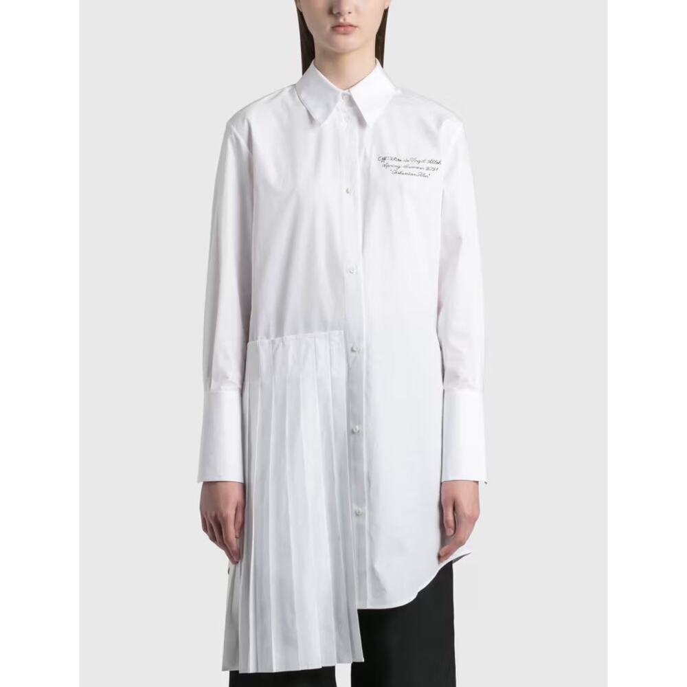 NWT OFF WHITE Popeline Pleated Shirt Dress in crisp cotton white sz 38 US 2